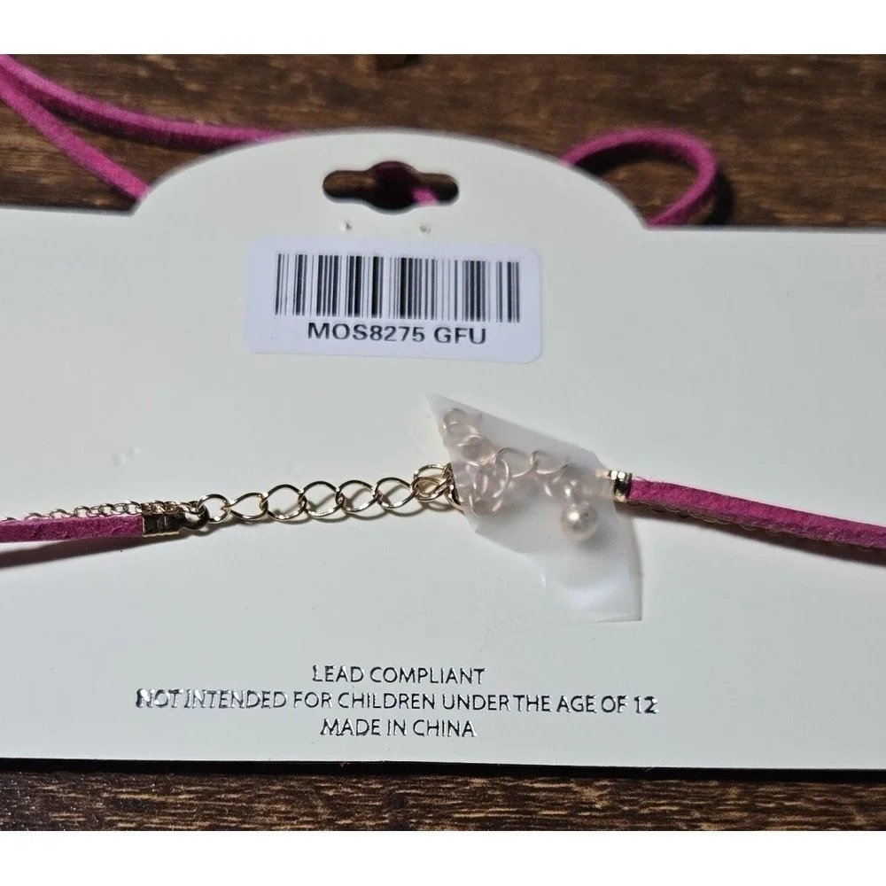 MIA Collection‎ Pink Beaded Wrap Choker Y2K Tie Necklace Adjustable Boho New